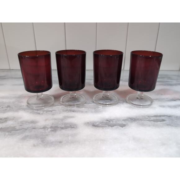 Luminarc‎ Ruby Red Glasses, Set of 4 Wine Glasses, 5.25" French Water Goblets - Picture 1 of 9